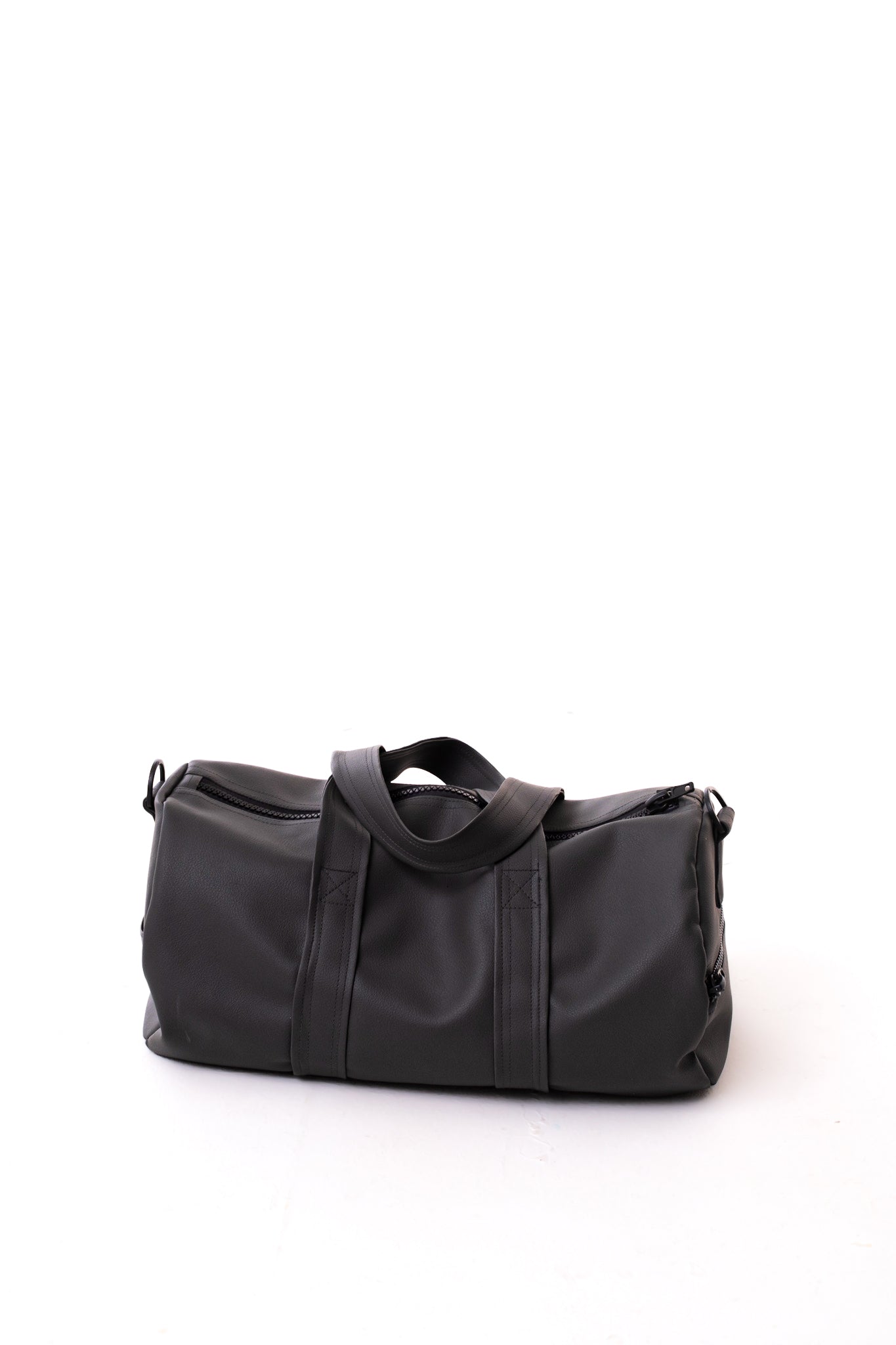LM FAUX LEATHER DUFFLE BAG IN CHARCOAL - Levi Marcus